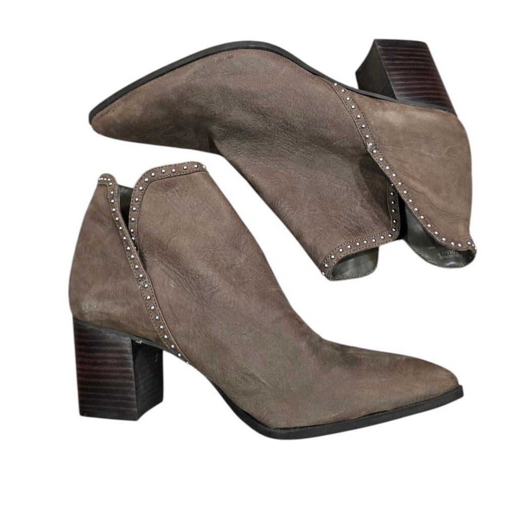 Sole Society SO-Dalphine Size 10M Brown Leather Studded Boots Block Heel